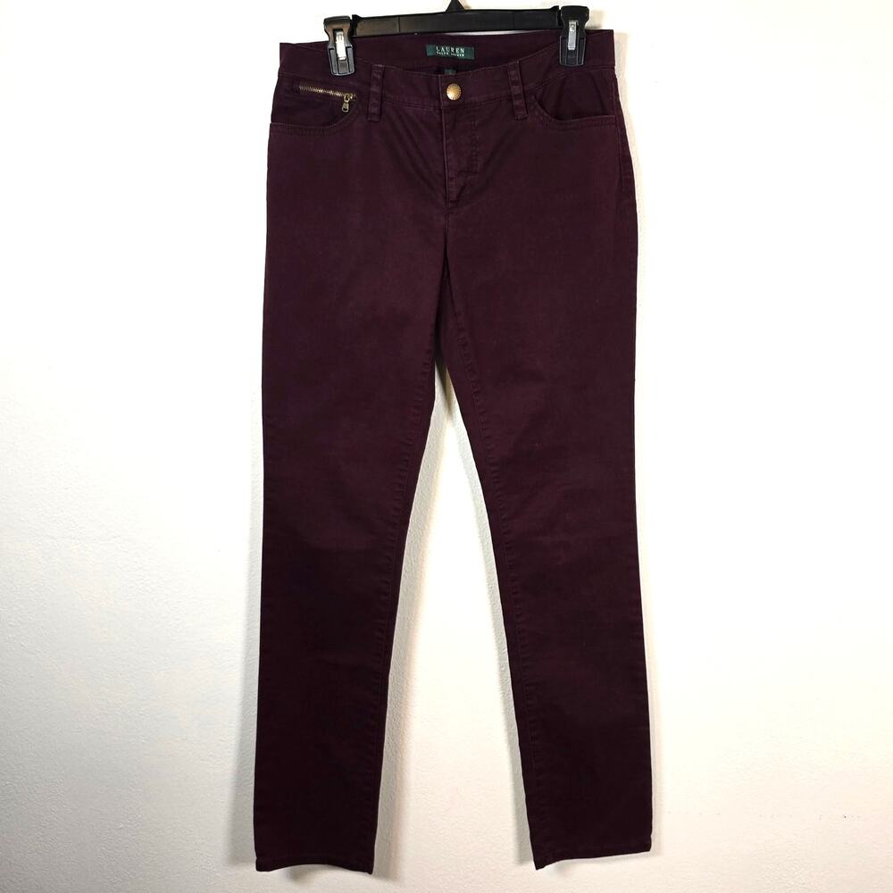 Lauren Ralph Lauren Pants Women's 6 Burgundy Mid Rise Slim Fit Equestrian Preppy